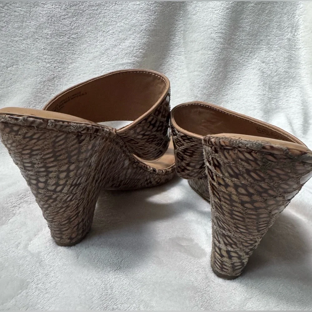BORN CROWN Snake Print Brown Tan Women's Wedge Sandals size 10 / 42